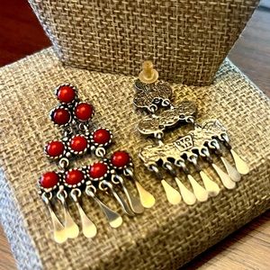 Red coral chandelier earrings in sterling silver